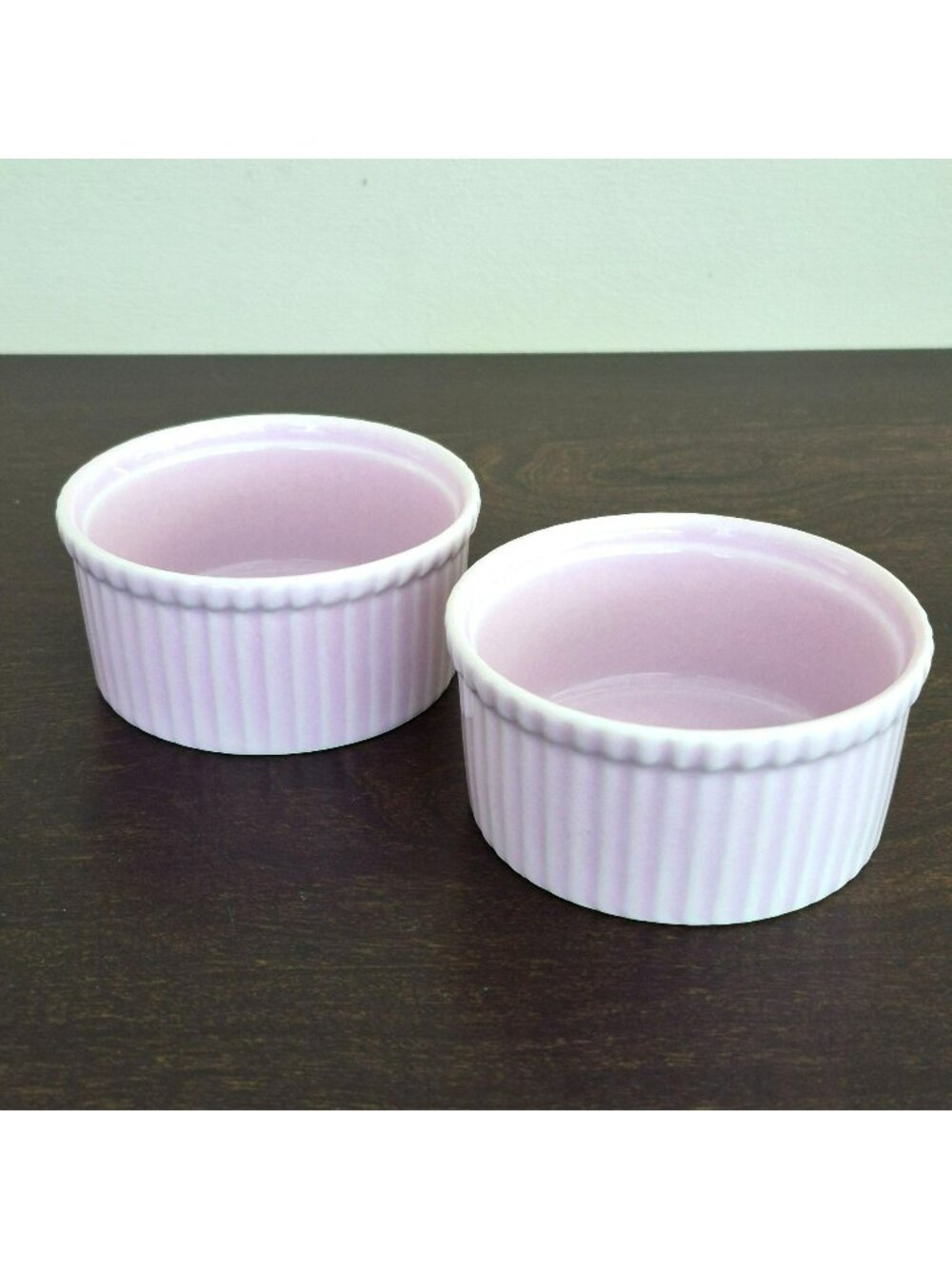 Apilco Lavender Ribbed Ramekin Set, French Porcelain Baking Dishes (Set of 2)